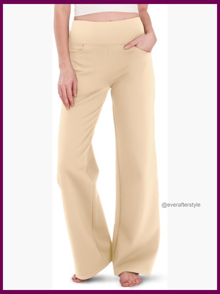High Waist Wide Leg Cotton Yoga Pants With Pockets 31" Inseam